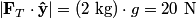 \begin{align*}\left|\mathbf{F}_T \cdot \mathbf{\hat{y}}\right| = (2\mbox{ kg}) \cdot g = 20 \mbox{ N}\end{align*}