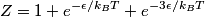 \begin{align*}Z = 1 + e^{-\epsilon/k_B T} + e^{-3\epsilon/k_B T}\end{align*}