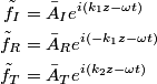 \begin{align*}\tilde{f}_I &= \bar{A}_I e^{i(k_1 z - \omega t)} \\\tilde{f}_R &= \bar{A}_R e^{i(-k_1 z - \omega t)} \\...