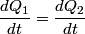 \begin{align*}\frac{d Q_1}{dt} = \frac{d Q_2}{dt}\end{align*}