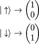 \begin{align*}| \uparrow\rangle &\to \left(\begin{matrix} 1 \\ 0 \\ \end{matrix}\right) \\| \downarrow\rangle &\to \l...