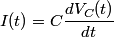 \begin{align*}I(t) = C\frac{d V_C(t)}{dt}\end{align*}