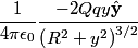 \begin{align*}\frac{1}{4 \pi \epsilon_0} \frac{-2 Q q  y \hat {\mathbf{y}}}{\left(R^2 + y^2\right)^{3/2}}\end{align*}